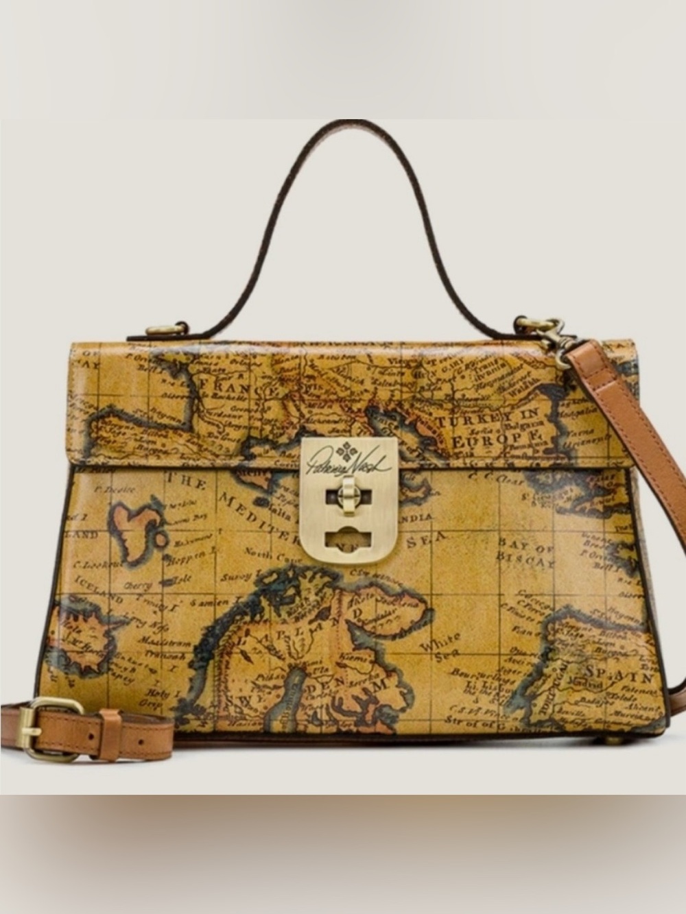 Patricia Nash Signature Map Collection Leather Satchel-Crossbody - Picture 2 of 15